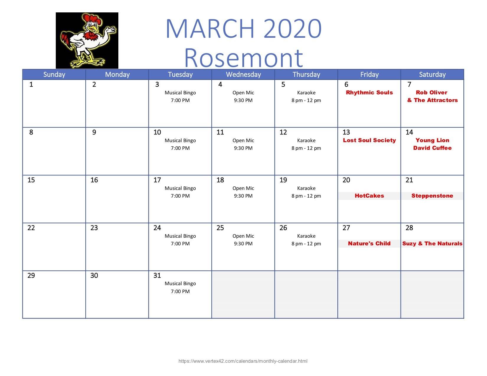 Wingking Rosemont March Calendar